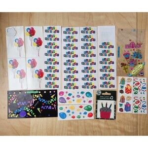 Lot of Birthday Party Theme Scrapbook Stickers Primary Colors Balloons Streamers